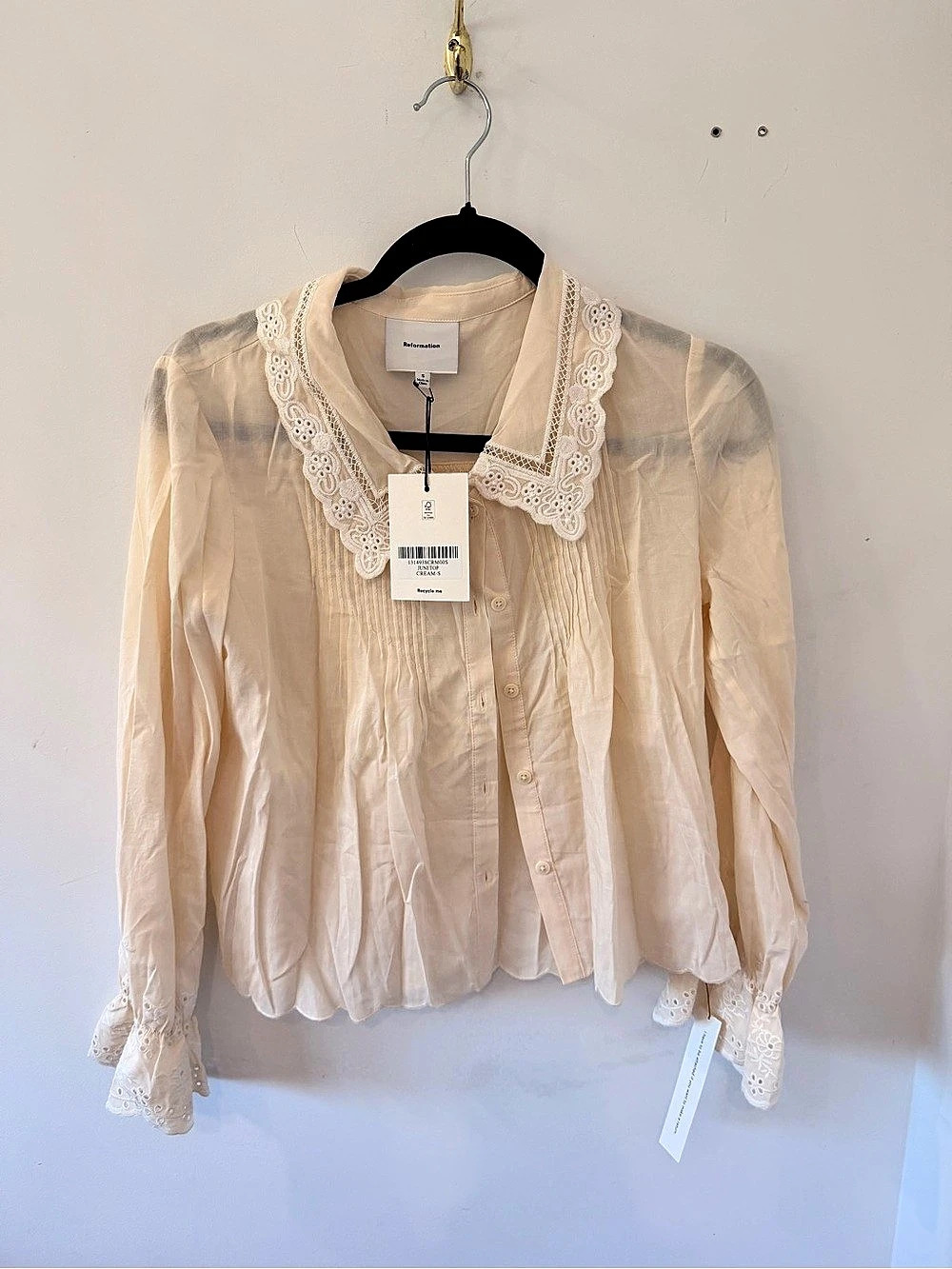 Reformation Juni Top Lace Collar Blouse in Cream Size Small NWT
